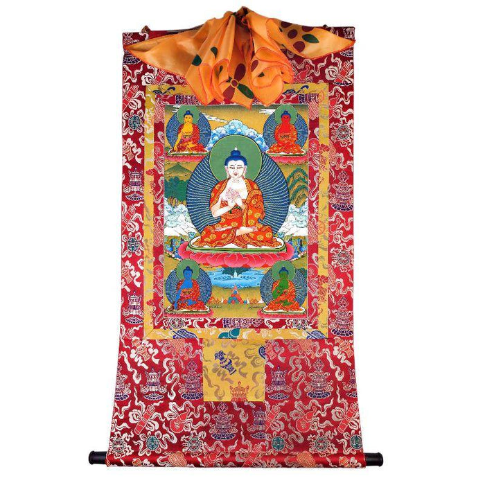 The Mandala of Five Dhyani-Buddhas of Vajradhatu - Tibetan thangka painting, detailed view