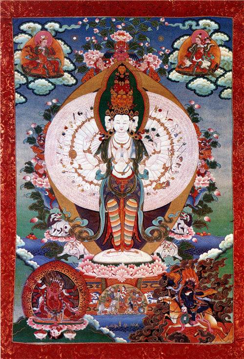 1000 Arms Avalokiteshvara Image - Tibetan thangka painting, front view