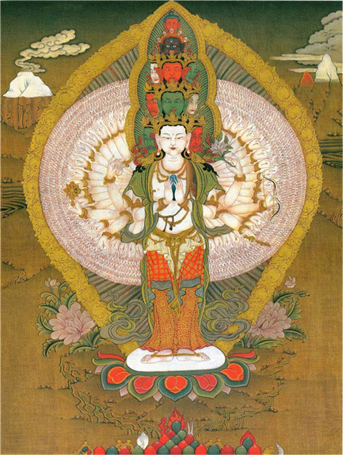 1000 Arms Avalokiteshvara Image - Tibetan thangka painting, front view
