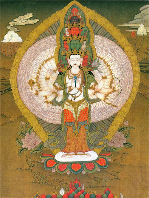 1000 Arms Avalokiteshvara Image - Tibetan thangka painting, front view