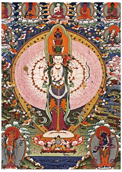 1000 Arms Avalokiteshvara Image - Tibetan thangka painting, front view