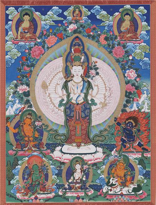 1000 Arms Avalokiteshvara Image - Tibetan thangka painting, front view