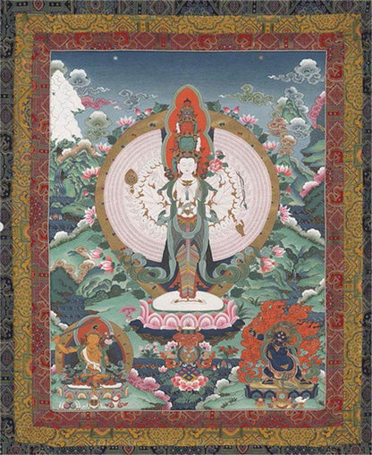 1000 Arms Avalokiteshvara Image - Tibetan thangka painting, front view