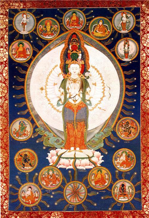 1000 Arms Avalokiteshvara Image - Tibetan thangka painting, front view