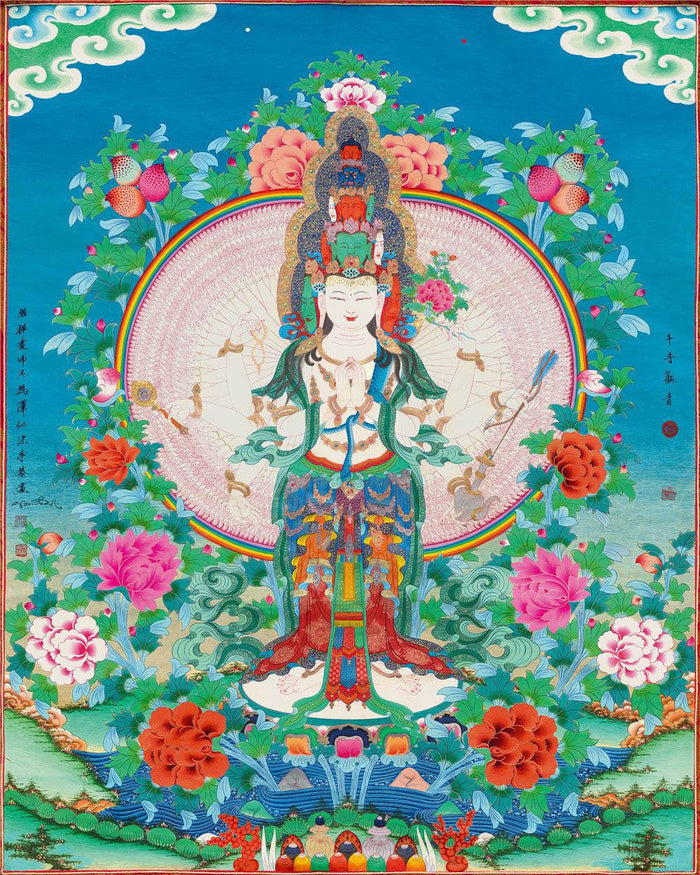 The Thousand-hand Avalokiteshvara - Tibetan thangka painting, front view