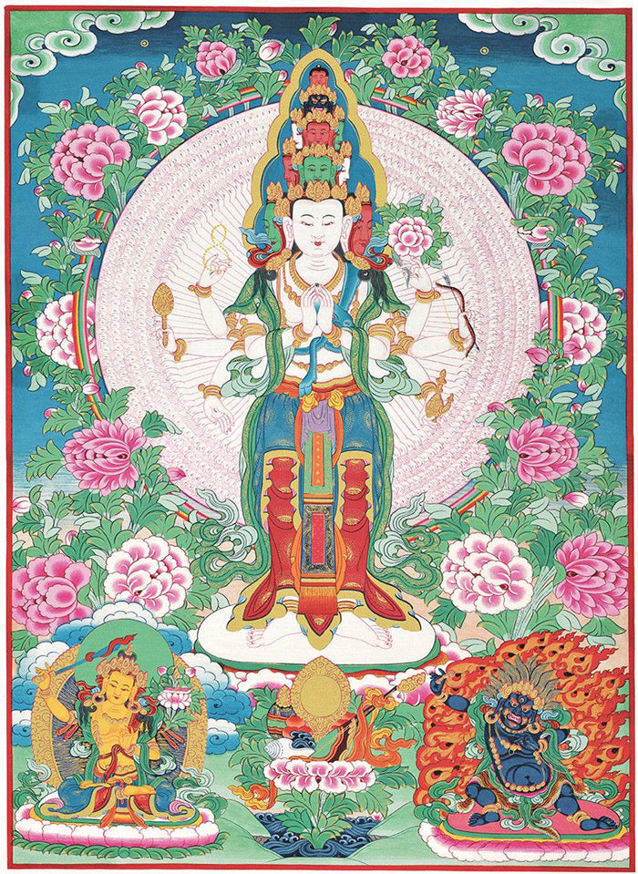 The Thousand-hand Avalokiteshvara - Tibetan thangka painting, front view