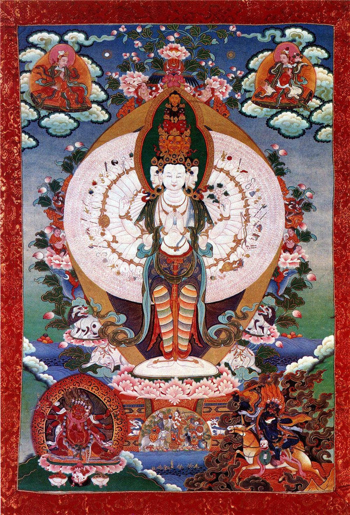 The Thousand-hand Avalokiteshvara - Tibetan thangka painting, front view