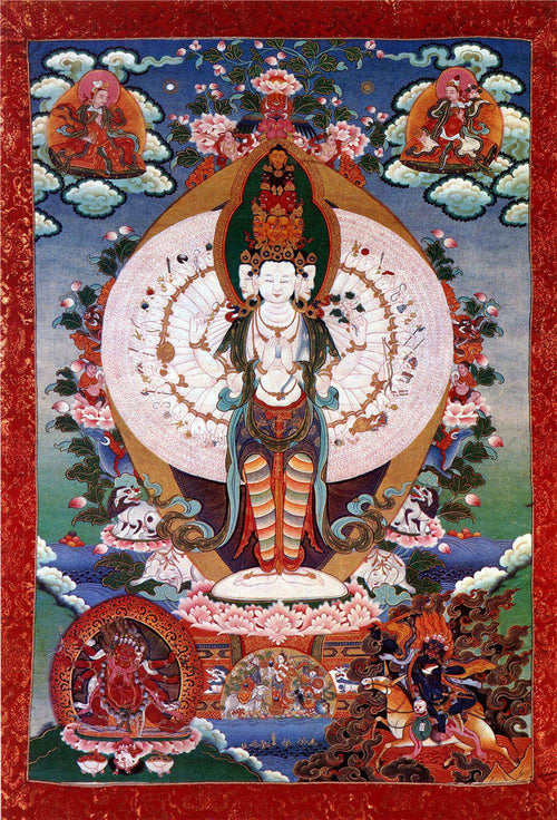 The Thousand-hand Avalokiteshvara - Tibetan thangka painting, front view