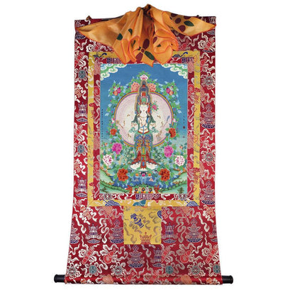 The Thousand-hand Avalokiteshvara - Tibetan thangka painting, detailed view