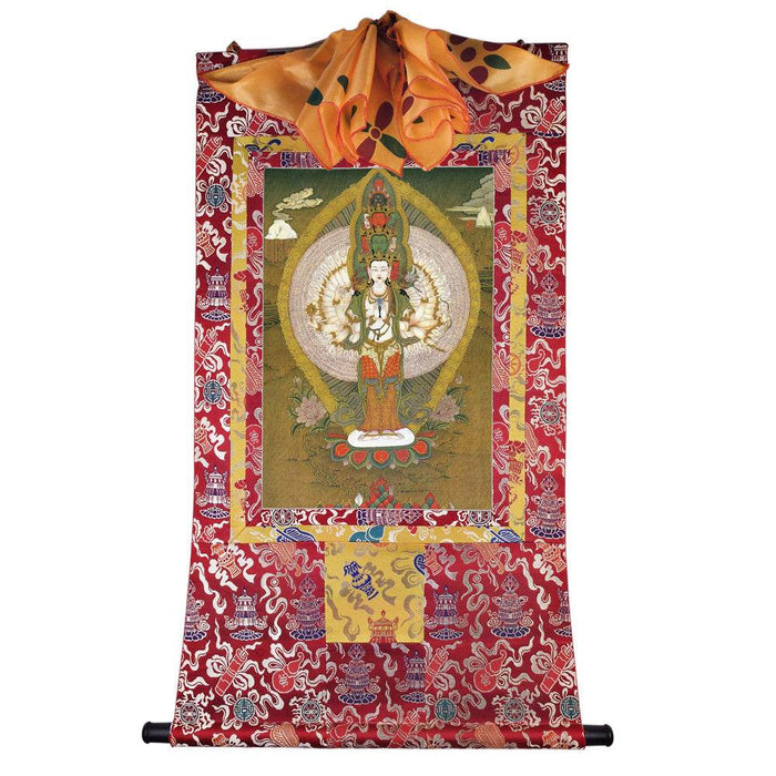 The Thousand-hand Avalokiteshvara - Tibetan thangka painting, detailed view
