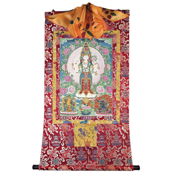 The Thousand-hand Avalokiteshvara - Tibetan thangka painting, detailed view
