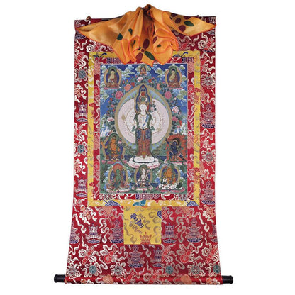 The Thousand-hand Avalokiteshvara - Tibetan thangka painting, detailed view