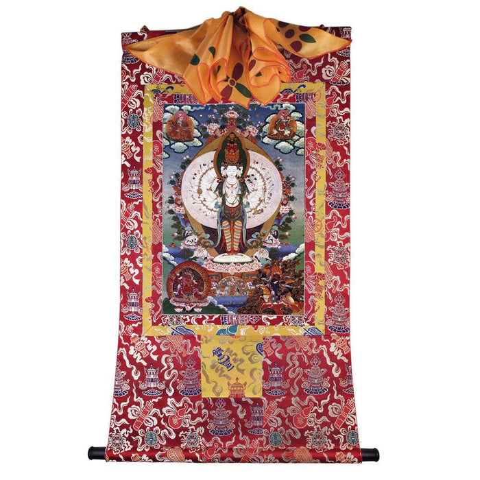 The Thousand-hand Avalokiteshvara - Tibetan thangka painting, detailed view