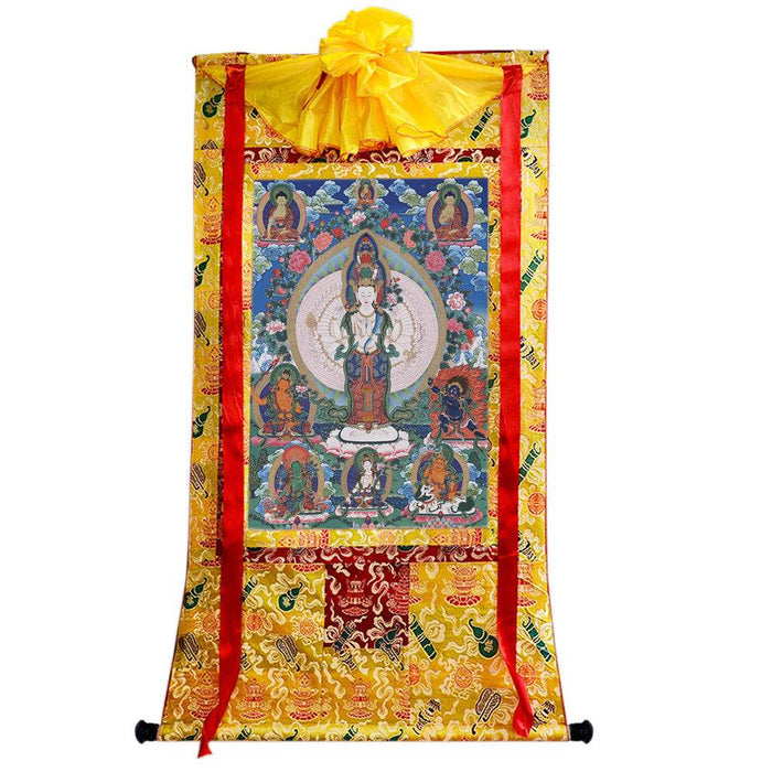 The Thousand-hand Avalokiteshvara - Tibetan thangka painting, close-up detail