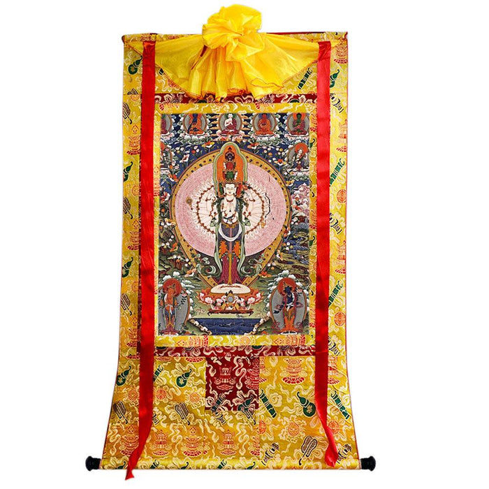 The Thousand-hand Avalokiteshvara - Tibetan thangka painting, close-up detail