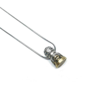 Tibetan Lucky Charm, Unique Mandala Conch Pattern,Silver Seal Pendant - Tibetan Buddhist art, front view
