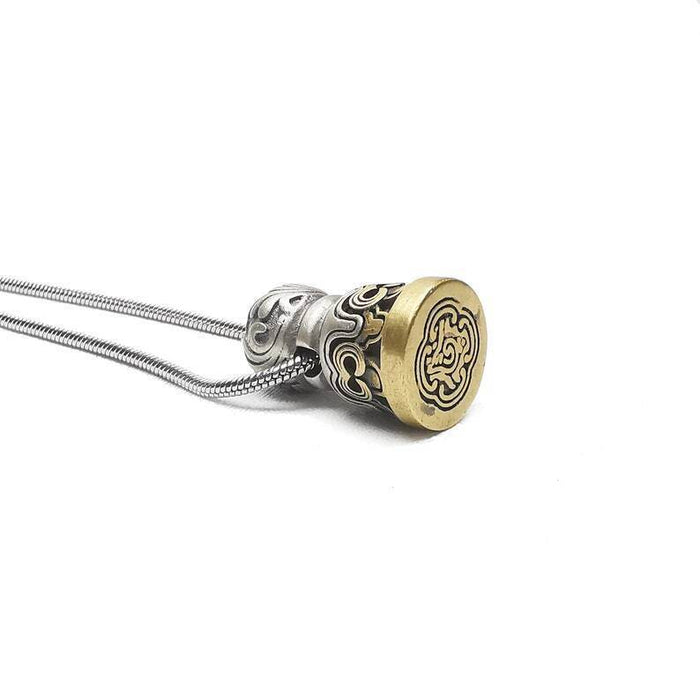 Tibetan Lucky Charm, Unique Mandala Conch Pattern,Silver Seal Pendant - Tibetan Buddhist art, detailed view