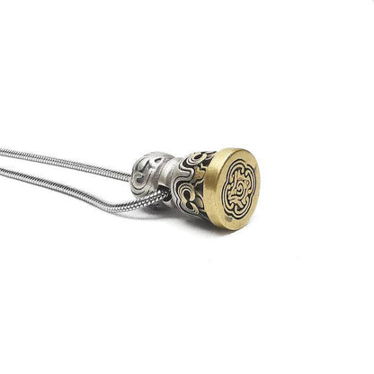 Tibetan Lucky Charm, Unique Mandala Conch Pattern,Silver Seal Pendant - Tibetan Buddhist art, detailed view