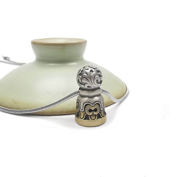 Tibetan Lucky Charm, Unique Mandala Conch Pattern,Silver Seal Pendant - Tibetan Buddhist art, view 5