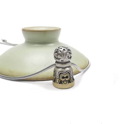 Tibetan Lucky Charm, Unique Mandala Conch Pattern,Silver Seal Pendant - Tibetan Buddhist art, view 5
