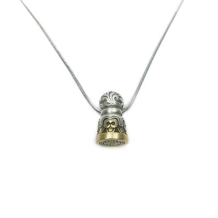 Tibetan Lucky Charm, Unique Mandala Conch Pattern,Silver Seal Pendant - Tibetan Buddhist art, view 6