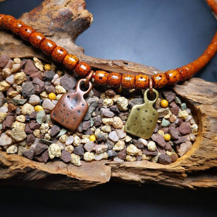 Tibetan Mala Amulet,Big Mantra Dot Pendant,Prayer Beads Accessories - Tibetan Buddhist mala beads, front view