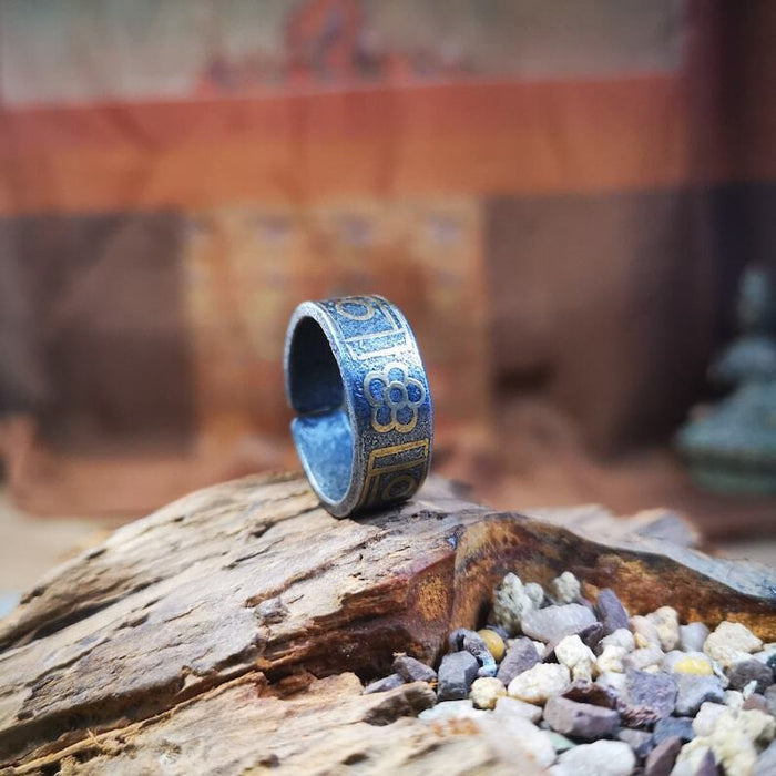Tibetan Ring,Dzi Totem Ring 0.95" - Tibetan dzi bead, view 4