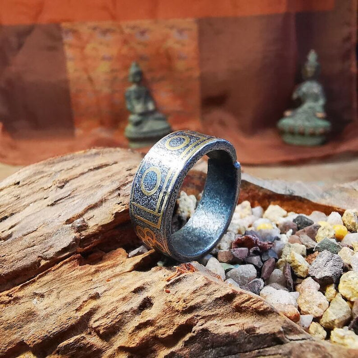 Tibetan Ring,Dzi Totem Ring 0.95" - Tibetan dzi bead, view 5