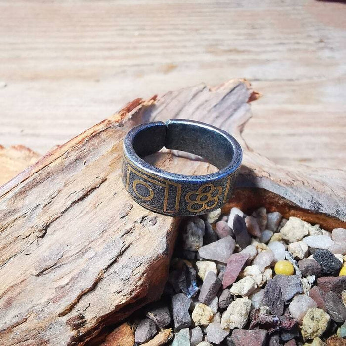 Tibetan Ring,Dzi Totem Ring 0.95" - Tibetan dzi bead, view 6