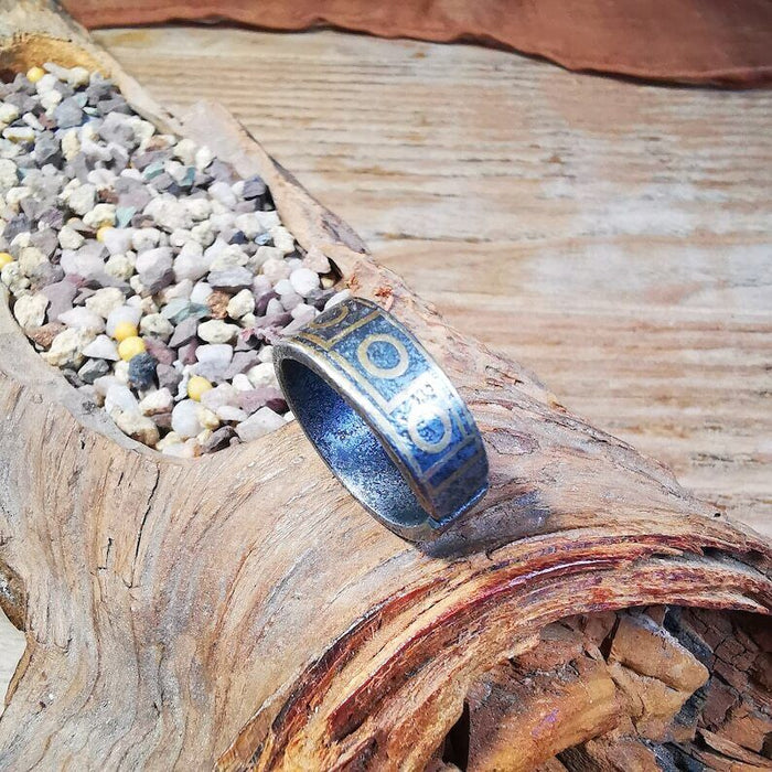 Tibetan Ring,Dzi Totem Ring 0.95" - Tibetan dzi bead, view 7