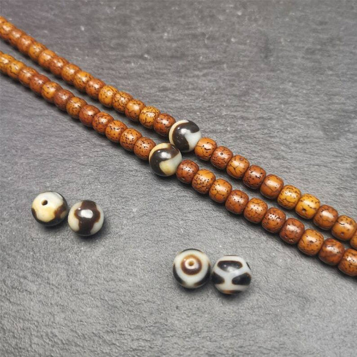 Tibetan Round Dzi Bead,Spacer Marker Beads for Mala,Necklace,0.47" - Tibetan Buddhist mala beads, front view