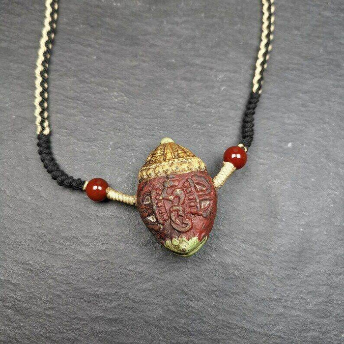 Tibetan Stupa Tsa Tsa Amulet, Double-sided Vajra and Bodhi Leaf Shape Pendant - Tibetan Buddhist amulet, view 4