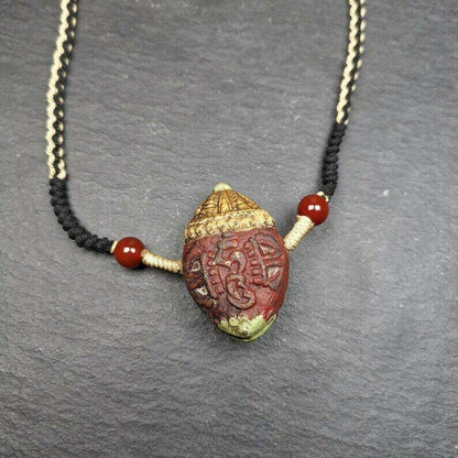 Tibetan Stupa Tsa Tsa Amulet, Double-sided Vajra and Bodhi Leaf Shape Pendant - Tibetan Buddhist amulet, view 4