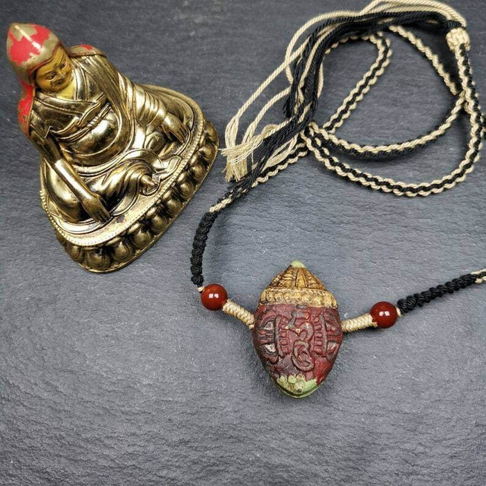 Tibetan Stupa Tsa Tsa Amulet, Double-sided Vajra and Bodhi Leaf Shape Pendant - Tibetan Buddhist amulet, view 5