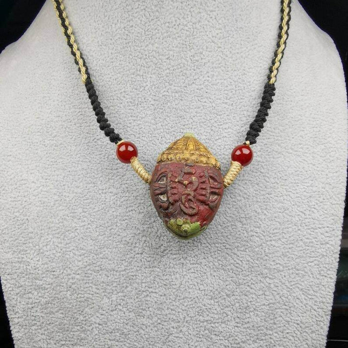 Tibetan Stupa Tsa Tsa Amulet, Double-sided Vajra and Bodhi Leaf Shape Pendant - Tibetan Buddhist amulet, view 8