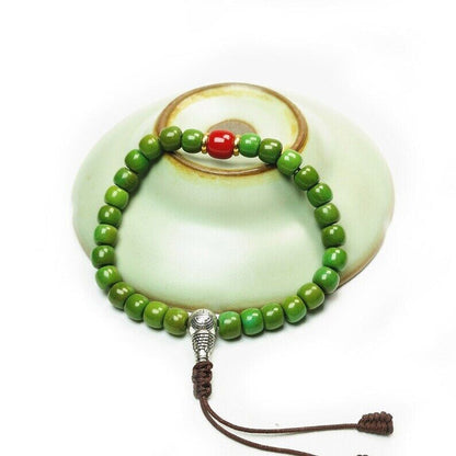 Tibetan Wrist Mala, Turquoise + Agate Beads Bracelet,Wrist Prayer Bead,9" Length - Tibetan Buddhist mala beads, view 4