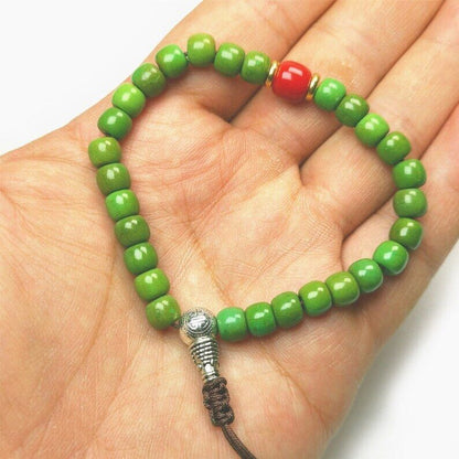 Tibetan Wrist Mala, Turquoise + Agate Beads Bracelet,Wrist Prayer Bead,9" Length - Tibetan Buddhist mala beads, view 6