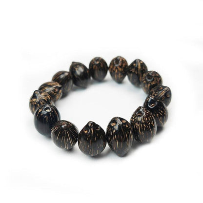 Tibetan Wrist Mala,Lucky Rat Beads,Plam Seed Bead Bracelet Prayer Bead,9" Length - Tibetan Buddhist mala beads, front view