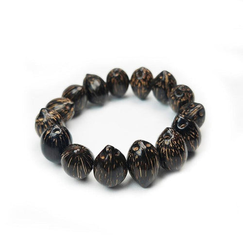 Tibetan Wrist Mala,Lucky Rat Beads,Plam Seed Bead Bracelet Prayer Bead,9" Length - Tibetan Buddhist mala beads, front view