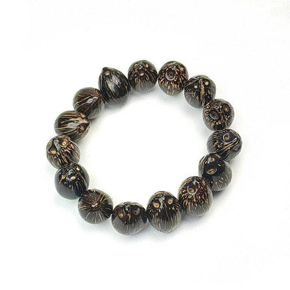 Tibetan Wrist Mala,Lucky Rat Beads,Plam Seed Bead Bracelet Prayer Bead,9" Length - Tibetan Buddhist mala beads, detailed view