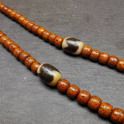 Tiger Tooth Dzi Spacer Marker Beads 0.4" - Tibetan dzi bead, front view