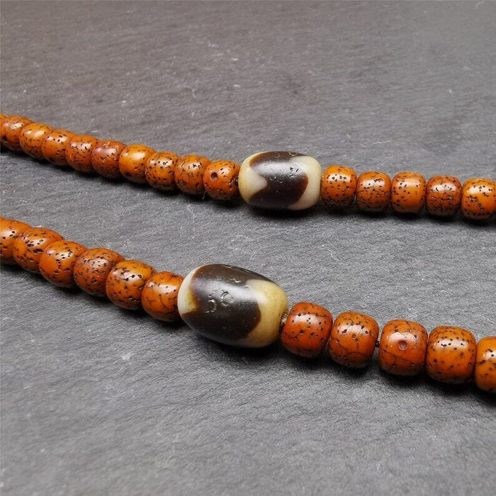 Tiger Tooth Dzi Spacer Marker Beads 0.4" - Tibetan dzi bead, close-up detail
