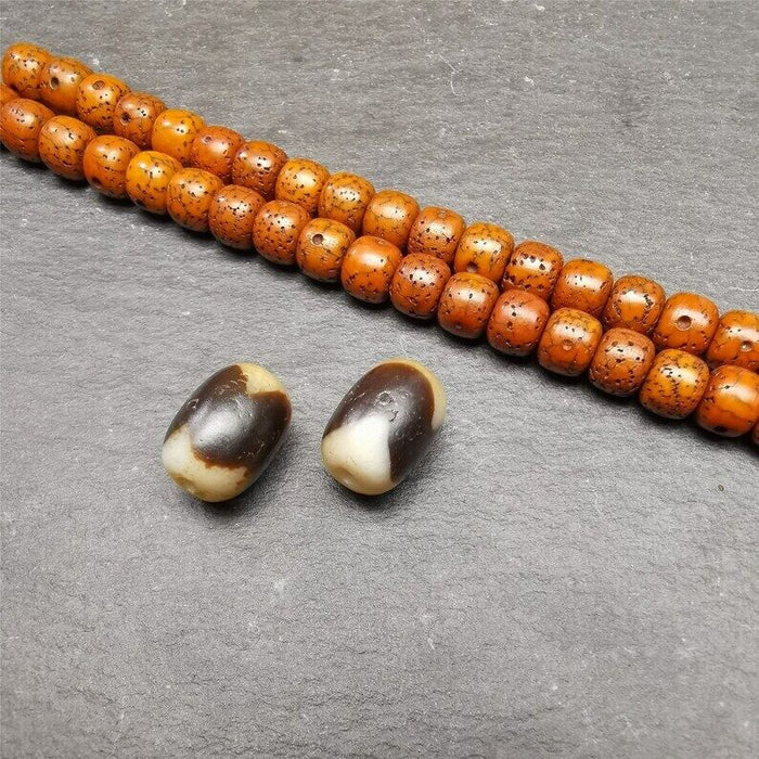 Tiger Tooth Dzi Spacer Marker Beads 0.4" - Tibetan dzi bead, view 6