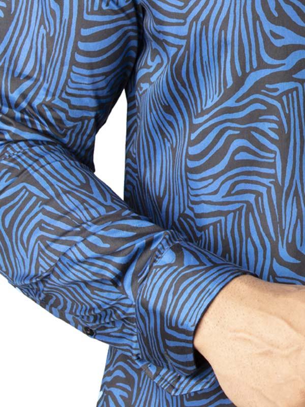 Tommen Cobalt Printed Full Sleeve Single Cuff Slim Fit Party Wear Blended Shirt