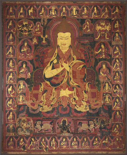 Tsongkhapa - 17th Century - Tibetan thangka painting, front view