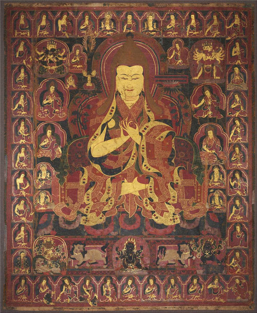 Tsongkhapa - 17th Century - Tibetan thangka painting, front view