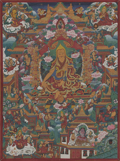 Tsongkhapa - 18th Century - Tibetan thangka painting, front view