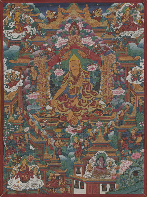 Tsongkhapa - 18th Century - Tibetan thangka painting, front view