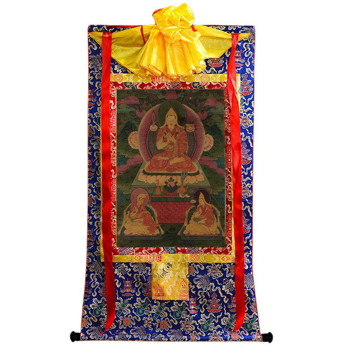 Tsongkhapa and His 2 Disciples - 17th Century - Tibetan thangka painting, view 4