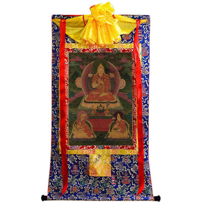 Tsongkhapa and His 2 Disciples - 17th Century - Tibetan thangka painting, view 4